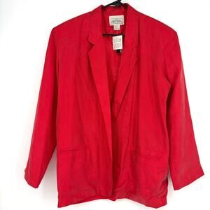 Croquet Vintage Women’s Red Shoulder Pads 100% Silk Blazer Size Medium